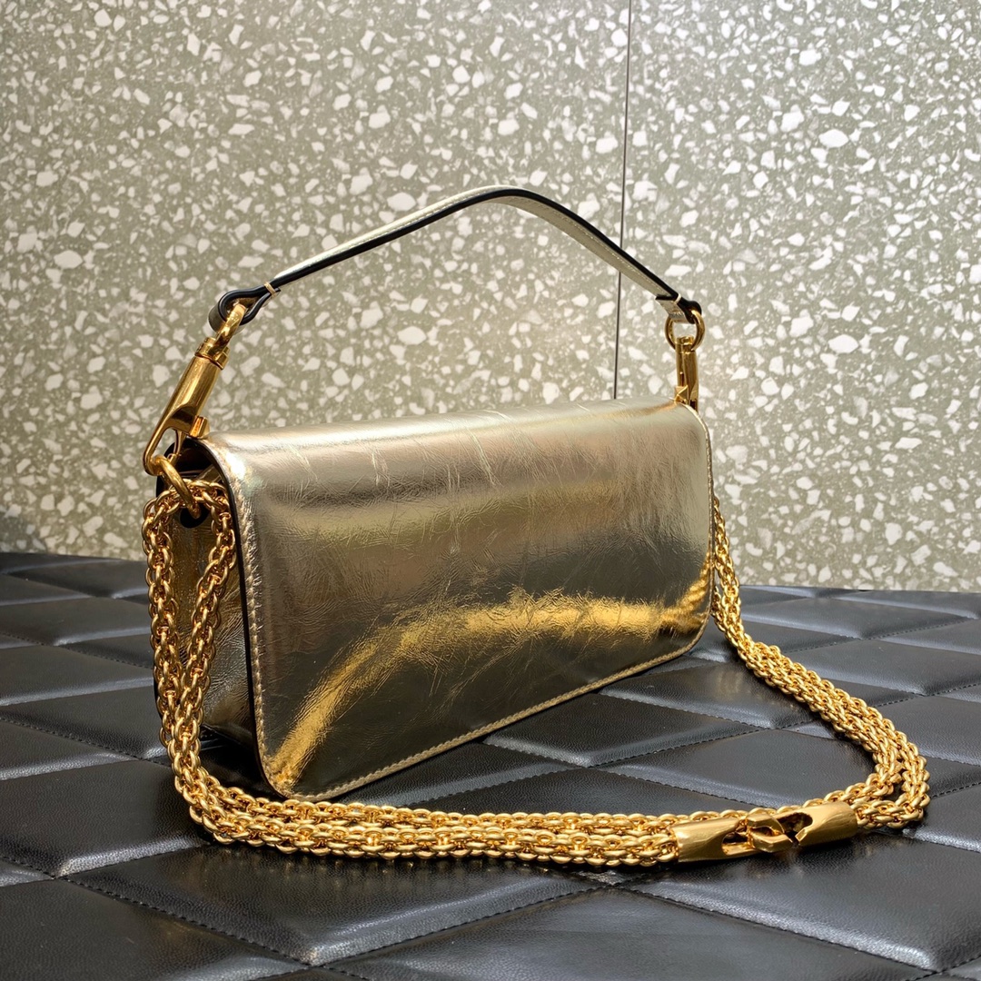 Valentino Garavani Loco Shoulder Bag in Silver Calfskin Leather